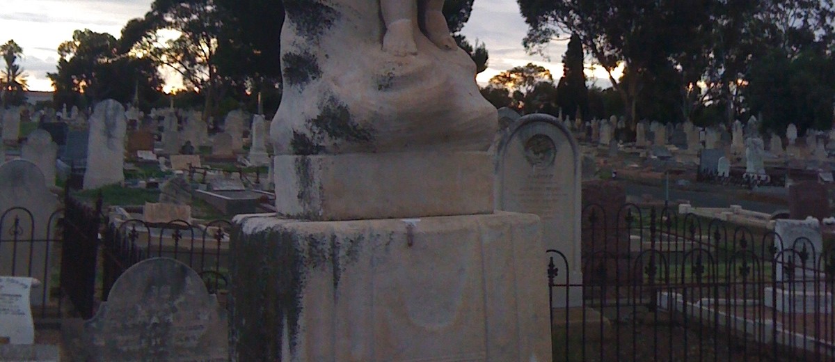 Image: Stone angel with graves visible in the background