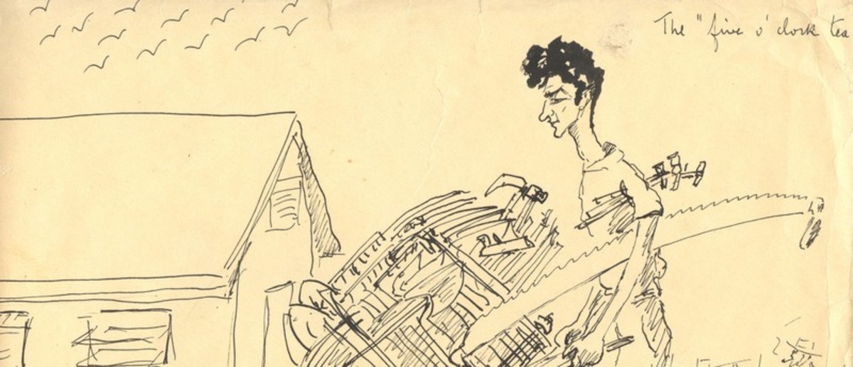 Image: drawing of man pushing wheelbarrow