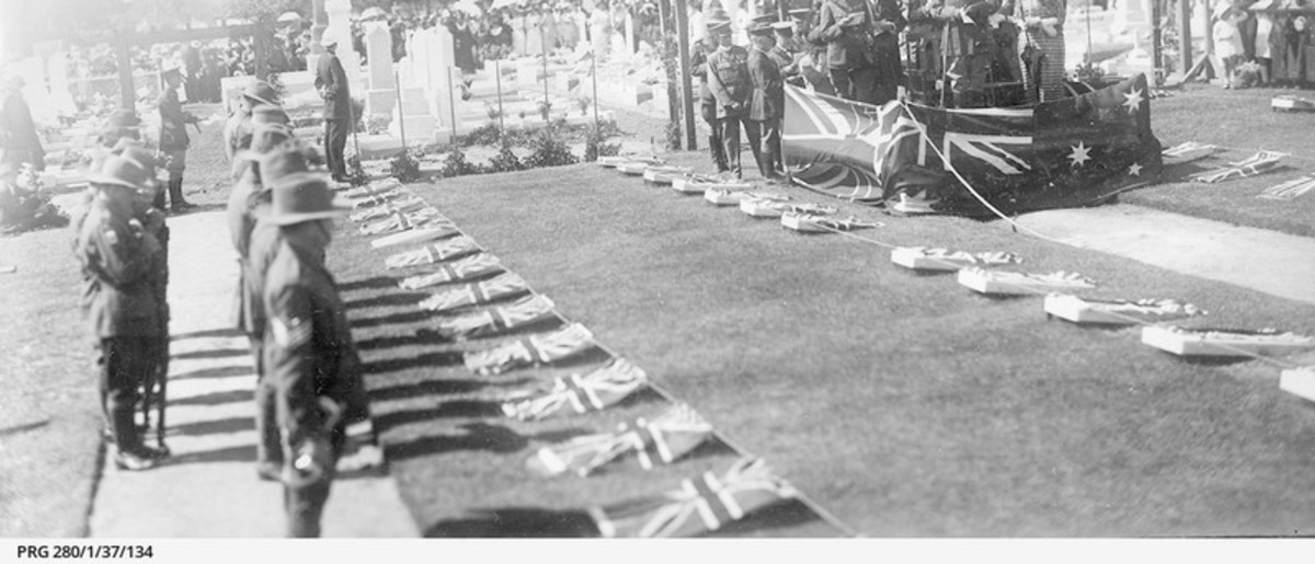 Image: soldiers conducting a funeral service in 1923. In black and white.