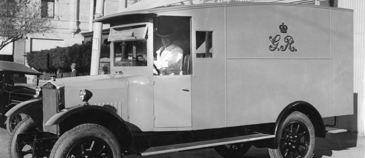 Motorised prison van introduced in 1928 for the conveyance of prisoners between the Supreme Court and the Gaols at Yatala and Adelaide / May 1928'.