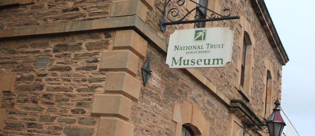 Image: Colour photo of a brick building with sign for the Gawler National Trust Museum.
