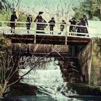 Image: a group of people standing on a bridge in a park