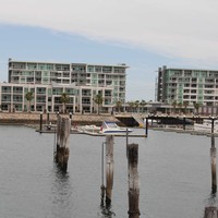 Multi storey high rise apartment buildings at waterfront