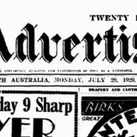Image: The front page banner of Adelaide’s Advertiser newspaper, as published on Monday, 29 July 1929