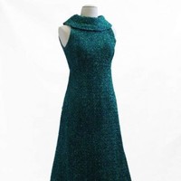 Image: peacock blue sparkling evening dress, sleeveless with long skirt
