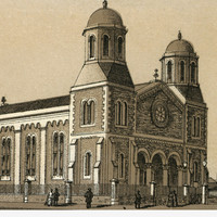 Drawing of church with people in the foreground