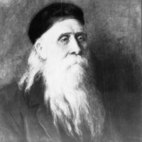 Image: A painted head-and-shoulders portrait of an elderly Caucasian man with a long white beard and equally long hair. He is wearing what appear to be ecclesiastical vestments and a hat