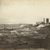 Image: Black and white photograph of a landscape view of Kapunda Mines in the late nineteenth century