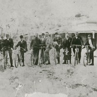 Image: group of male cyclists on bicycles at Mount Gambier
