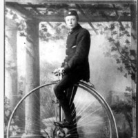 Image: 17 year old South Australian champion cyclist, W. Tregonning, on his penny-farthing bicycle