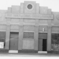 Image: Exterior of Art Deco style church and associated book shop 