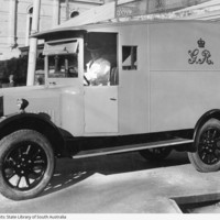 Motorised prison van introduced in 1928 for the conveyance of prisoners between the Supreme Court and the Gaols at Yatala and Adelaide / May 1928'.
