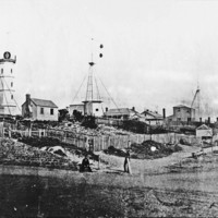 Image: Black and white photo of a signal station, circa 1877