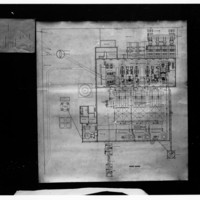 Old, detailed ink on paper plan for a power station.
