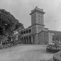 Image: Black and white photo of an old observatory building.