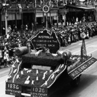 Image: black and white photo of pageant float