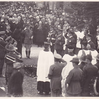Image: Mourners gathered outside the chapel