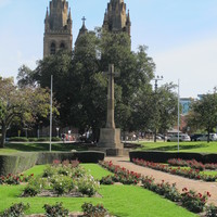 Image: Large stone cross in garden