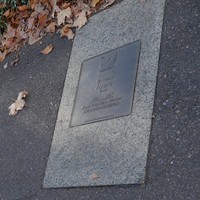 Image: row of bronze plaques embedded in footpath