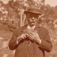 Image: Man in 1920's attire holding a possum