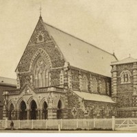 Image: Black and white image from the 1870s of the Stow Memorial Congregational Church