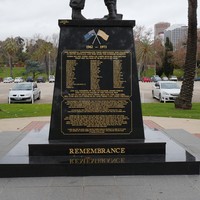 Image: Black memorial monument for the Vietnam War, back of memorial.