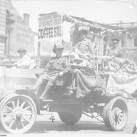 Image: Soldiers riding on a decorated truck