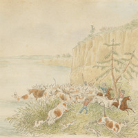 Image: painting of men hearding cattle