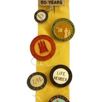 Image: Yellow ribbon covered in colourful badges
