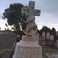 Image: large stone cross on stone base in graveyard