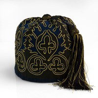 Image: Blue and gold embroidered smoking cap