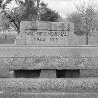 Image: carved grey granite horse trough memorial situated in the East parklands