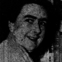 Newspaper photo, head and shoulders of woman. 