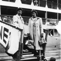 Image: Two women disembarking from a ship