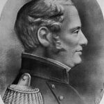 Image: A sketch portrait of a middle-aged, clean-shaven man in a naval uniform