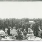 Image: View of a botanic garden, with glasshouse and museum