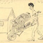 Image: drawing of man pushing wheelbarrow