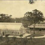 Image: Sepia photograph of conservatory building and residence