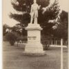 Image: black and white photo of statue in garden