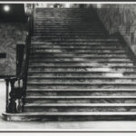 Image: a flight of marble stairs situated in a marble lined foyer