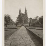 Image: large stone cross in garden