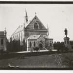 Image: view of a conservatorium building with a statue of a man in front