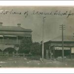 View of two buildings with the caption 'earliest home of Advanced School for Girls', c. 1900.