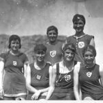 Image: A group of six girls dressed in swimming costume at Henley Beach, South Australia in 1923