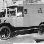 Motorised prison van introduced in 1928 for the conveyance of prisoners between the Supreme Court and the Gaols at Yatala and Adelaide / May 1928'.