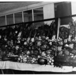 Image: large pile of assorted vegetables on long table