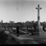 Image: large stone cross in garden