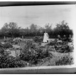 Image: Two young women stand in a large garden with a variety of flowering and other plants