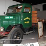 Image: A robust 1930s-era flat-bed truck on display at a museum. The words ‘E.G. Kruse, Marree’ are stencilled on the passenger door