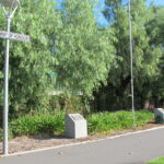 Image: pathway lined with monuments